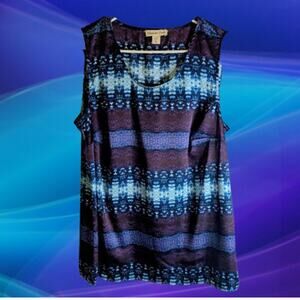 Coldwater Creek XLG sleeveless geometric design blue and lavender woman's top.